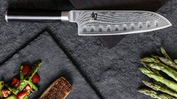 Stainless damask steel, Scalloped Santoku