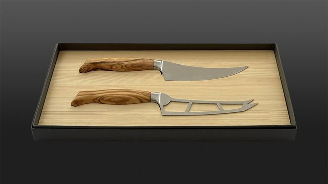 
                    Wok Käsemesserset Olive mit 2 Käsemessern hergestellt in Solingen